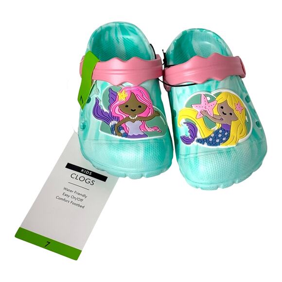 NEW Toddler Girls MERMAID CLOG SHOES Water Friendly Size 7 Teal Pink Back Strap - Picture 6 of 7